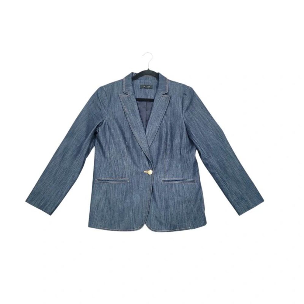 Talbots Dark Denim Blazer With Gold Buttons size L 8